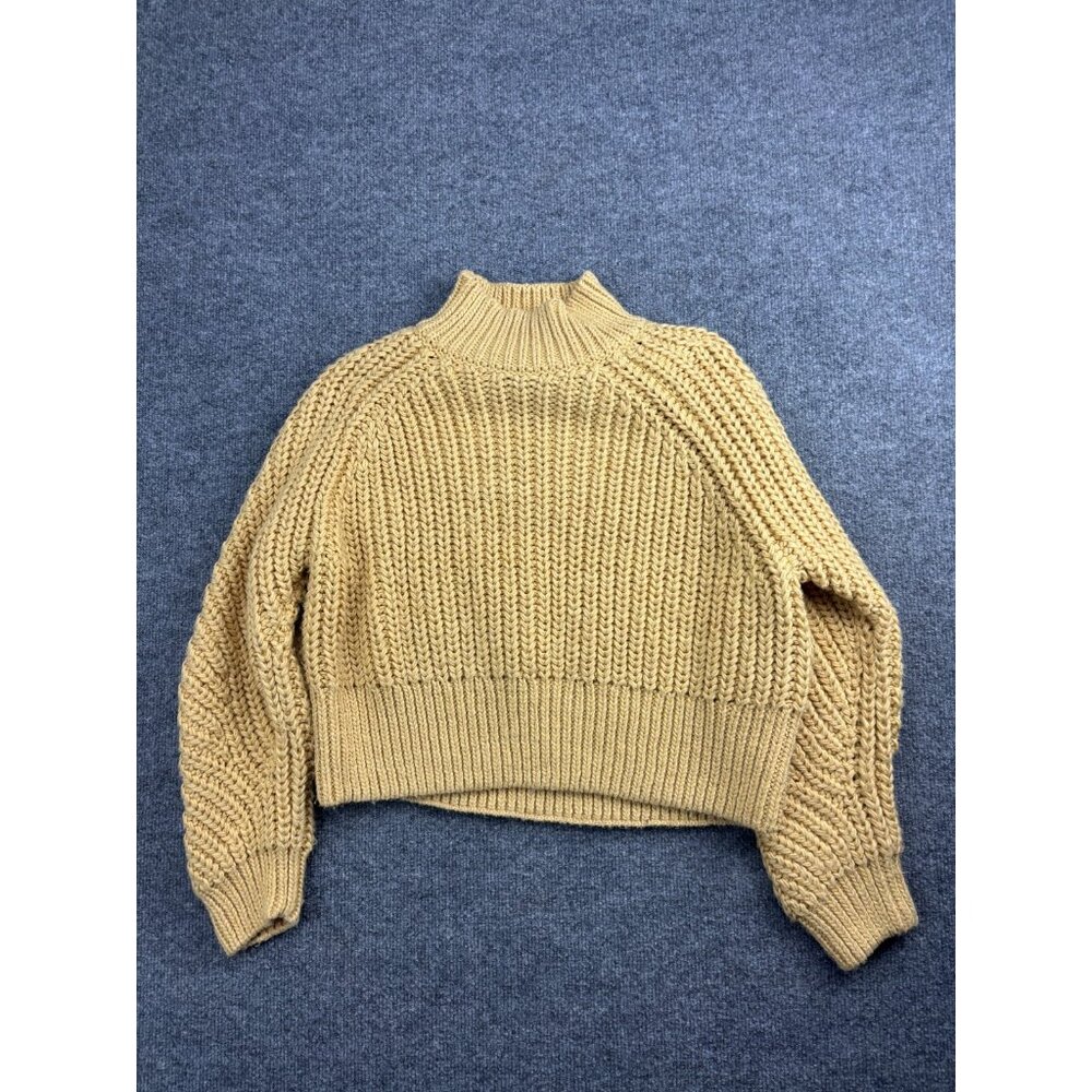 H&M Wool Blend Jumper Women's S Yellow Pullover High Neck Cable Knit Sweater